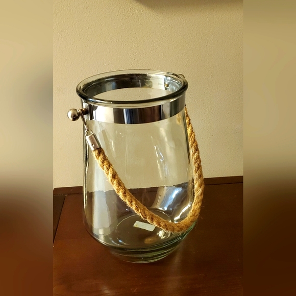 Pottery Barn Other - Glass Hurricane Vase with Rope Handle